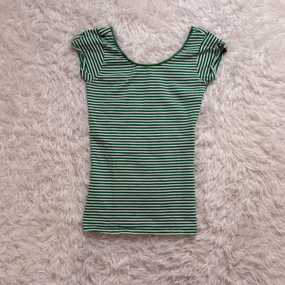 y2k green & white striped off shoulder top medium